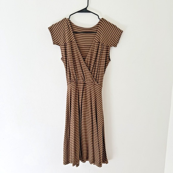 Mixie Dresses & Skirts - Mixie Bless Striped Wrap Dress Brown Tan Modal USA Made Boho Size M